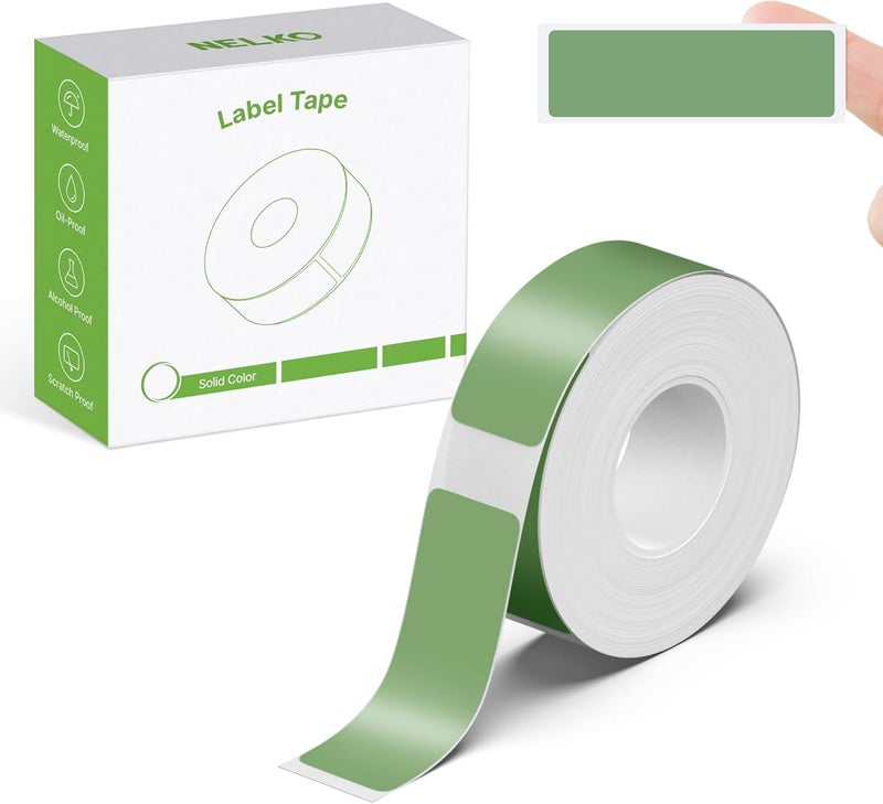 Nelko Genuine P21 Label Maker Tape, Adapted Label Print Paper, 14x40mm (0.55"x1.57"), Standard Laminated Labeling Replacement, Multipurpose of P21 Label Maker, 180 Tapes/Roll, 1 Roll, Army Green - Image 1